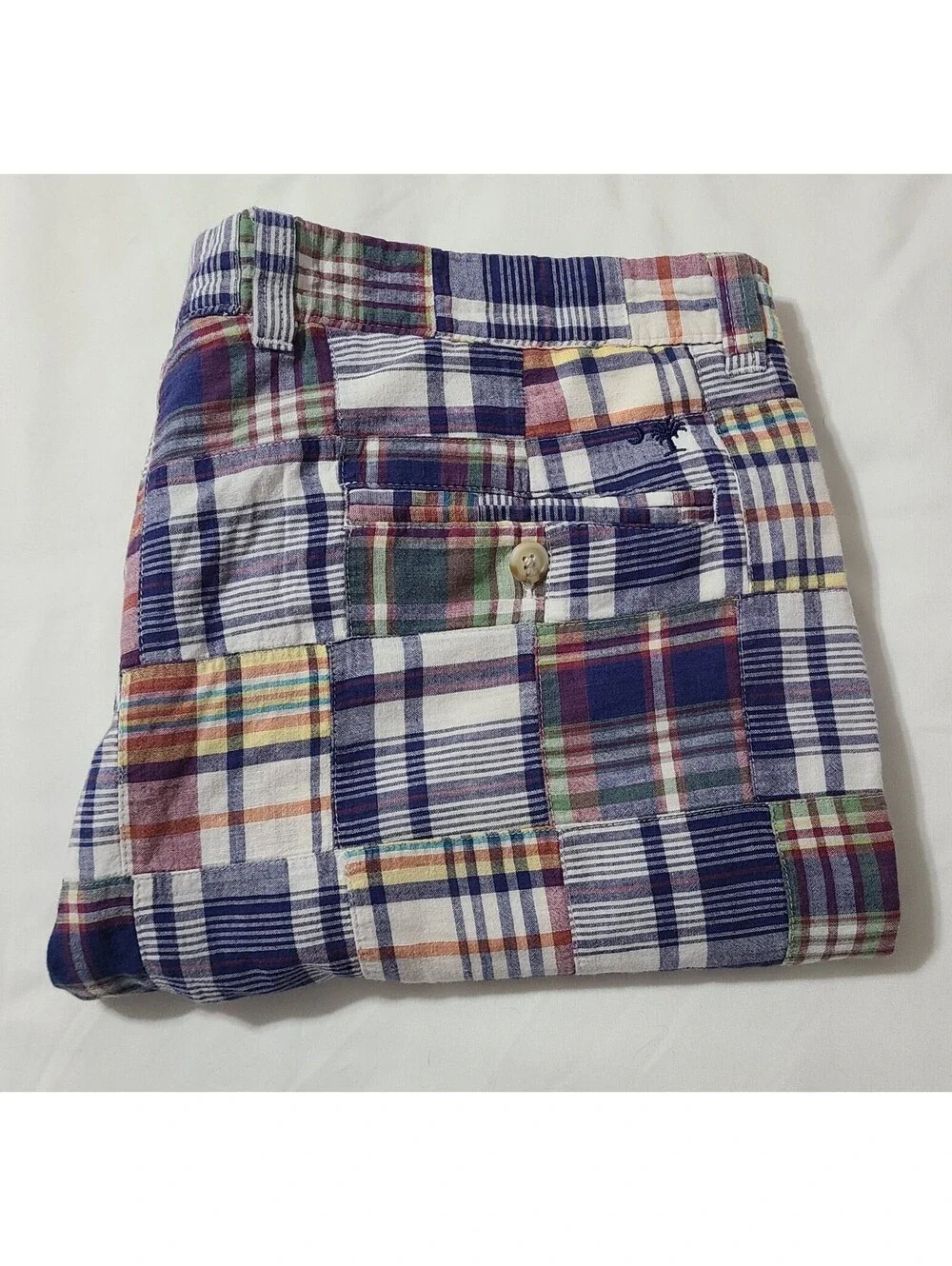 Charleston Logo Patchwork Madras Shorts Mens Sz 38 Large Multicolor Plaid Preppy